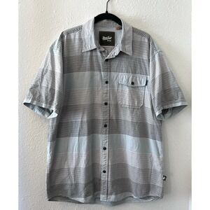 Howler Bros Men's Button Up Shirt Size Large Short Sleeve Gray Blue Striped